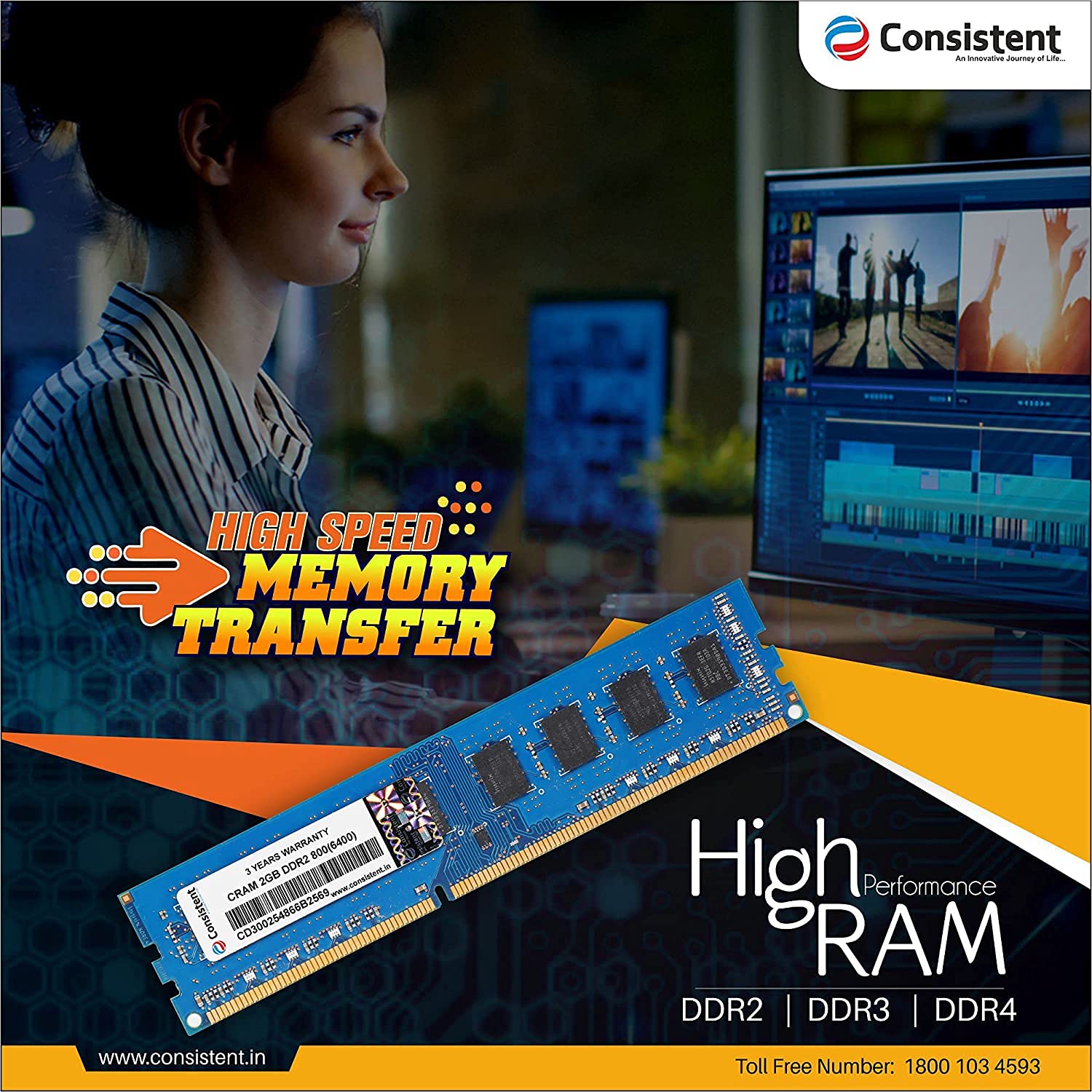 Consistent 4GB DDR3 RAM 1600MHz Desktop Memory