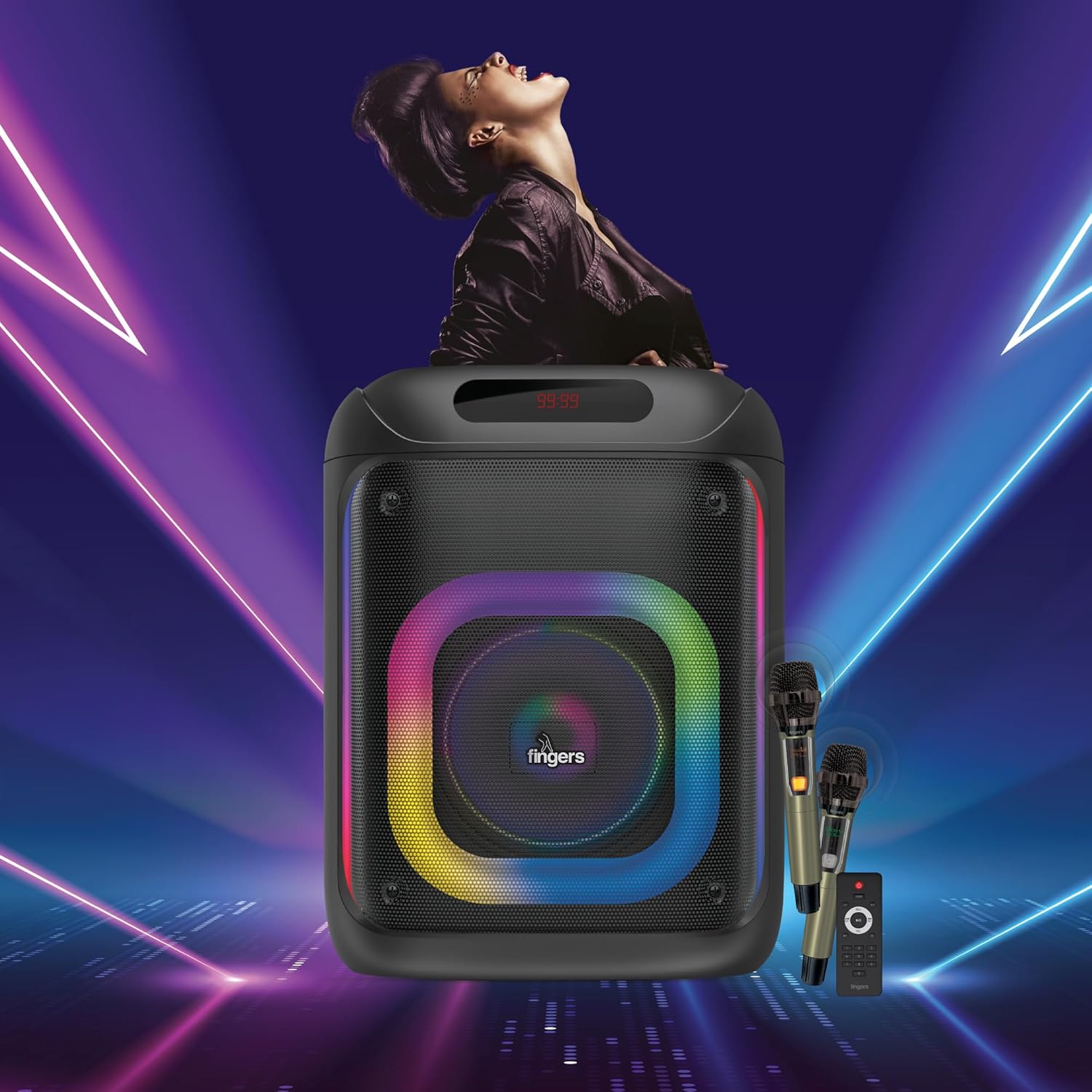 FINGERS 2Mic-ThunderBox45 Portable Speaker with 2 Wireless Mics