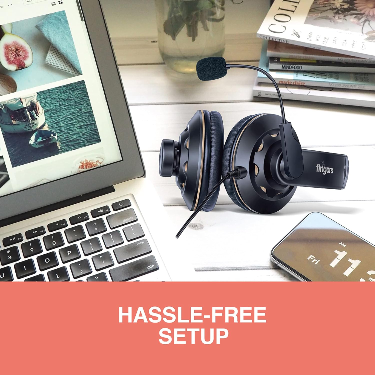 FINGERS USB-Tonic H9 Wired On-Ear Headset with Adjustable Mic