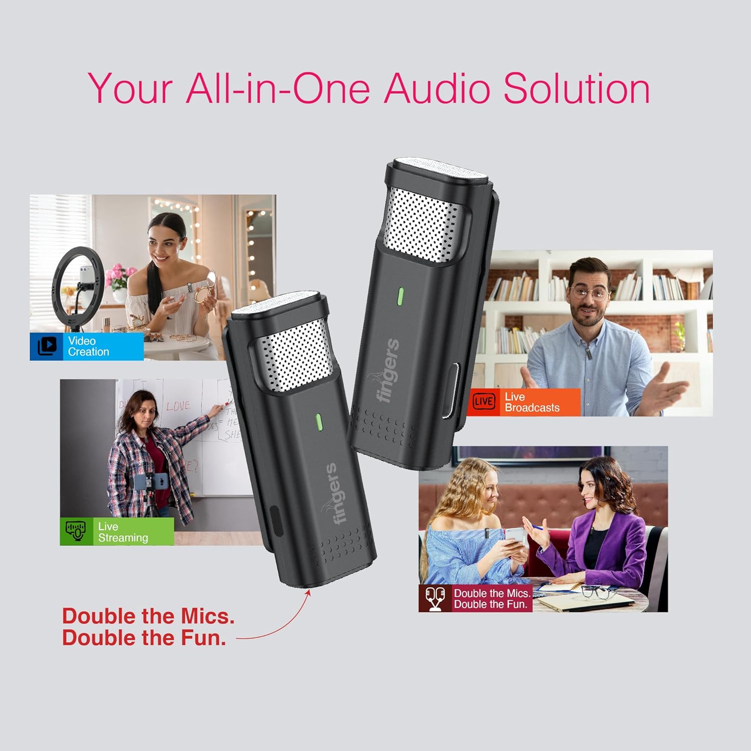 FINGERS Duo-PhoneMic-Lightning Laveliar Wireless Microphone