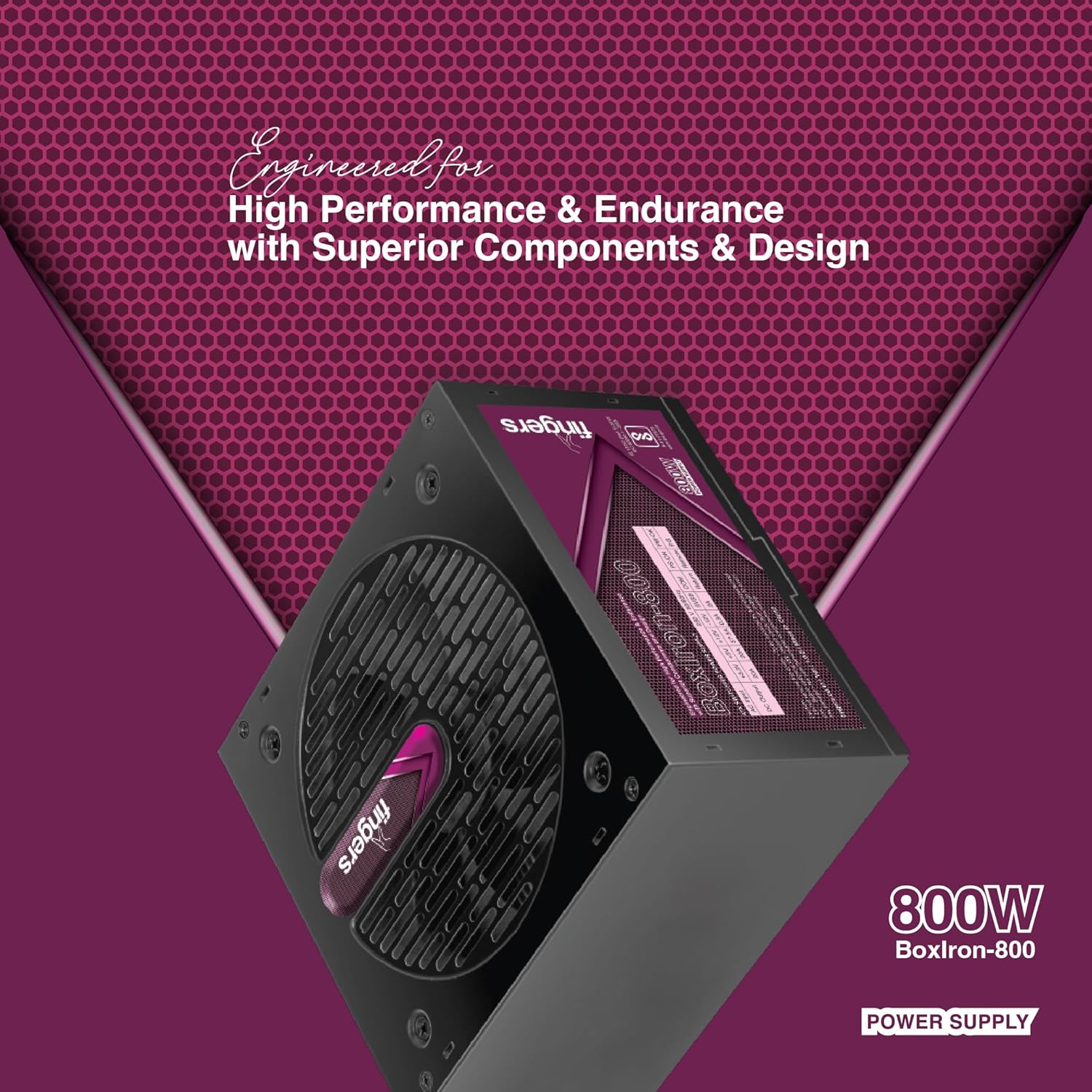 FINGERS BoxIron-800 High-Efficiency Power Supply SMPS with 7 SATA (5-pin) connectors (800 W Power Delivery, 12 cm Cooling Fan, 2000 RPM, 1.2 m Long Power Cable)