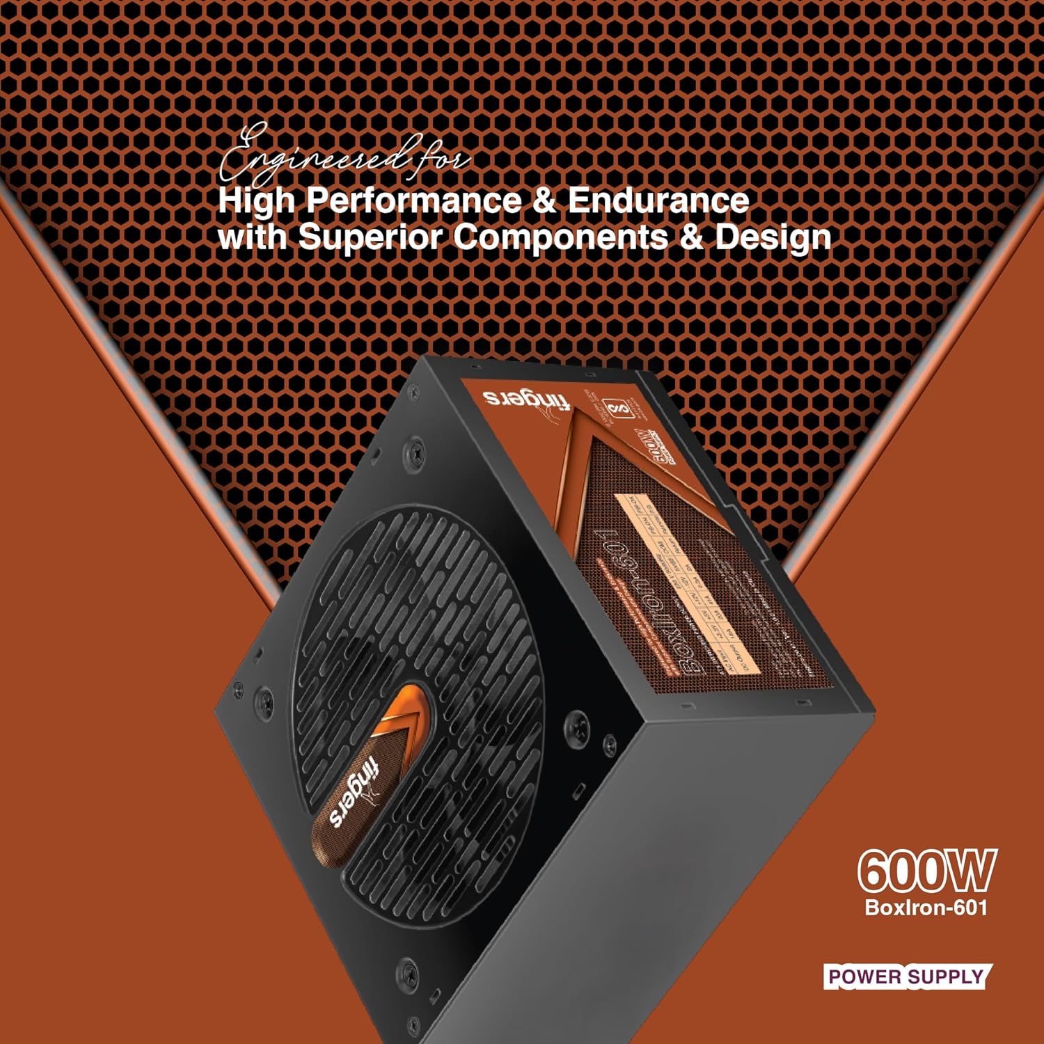 FINGERS BoxIron-600 High-Efficiency Power Supply SMPS with 4 SATA (5-pin) connectors (600 W Power Delivery, 12 cm Cooling Fan, 2000 RPM, 1.2 m Long Power Cable)