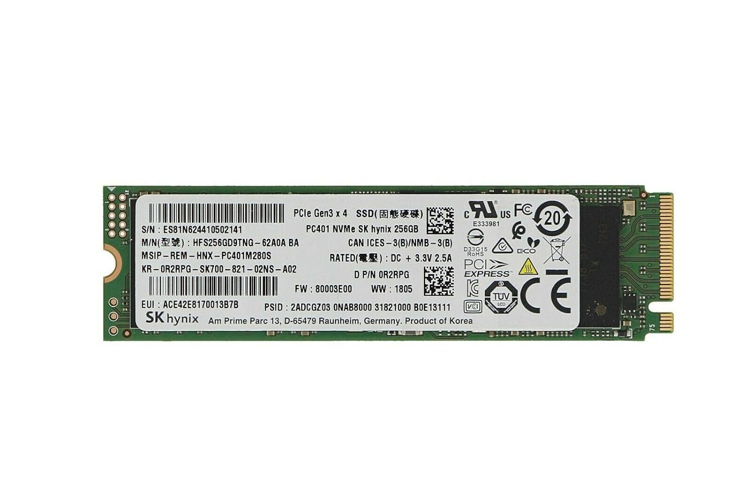 SK Hynix 256GB M.2 SSD (Solid State Drive) NVMe PCIe Model: HFS256GD9MND-5510A BA - OEM (Pullout)