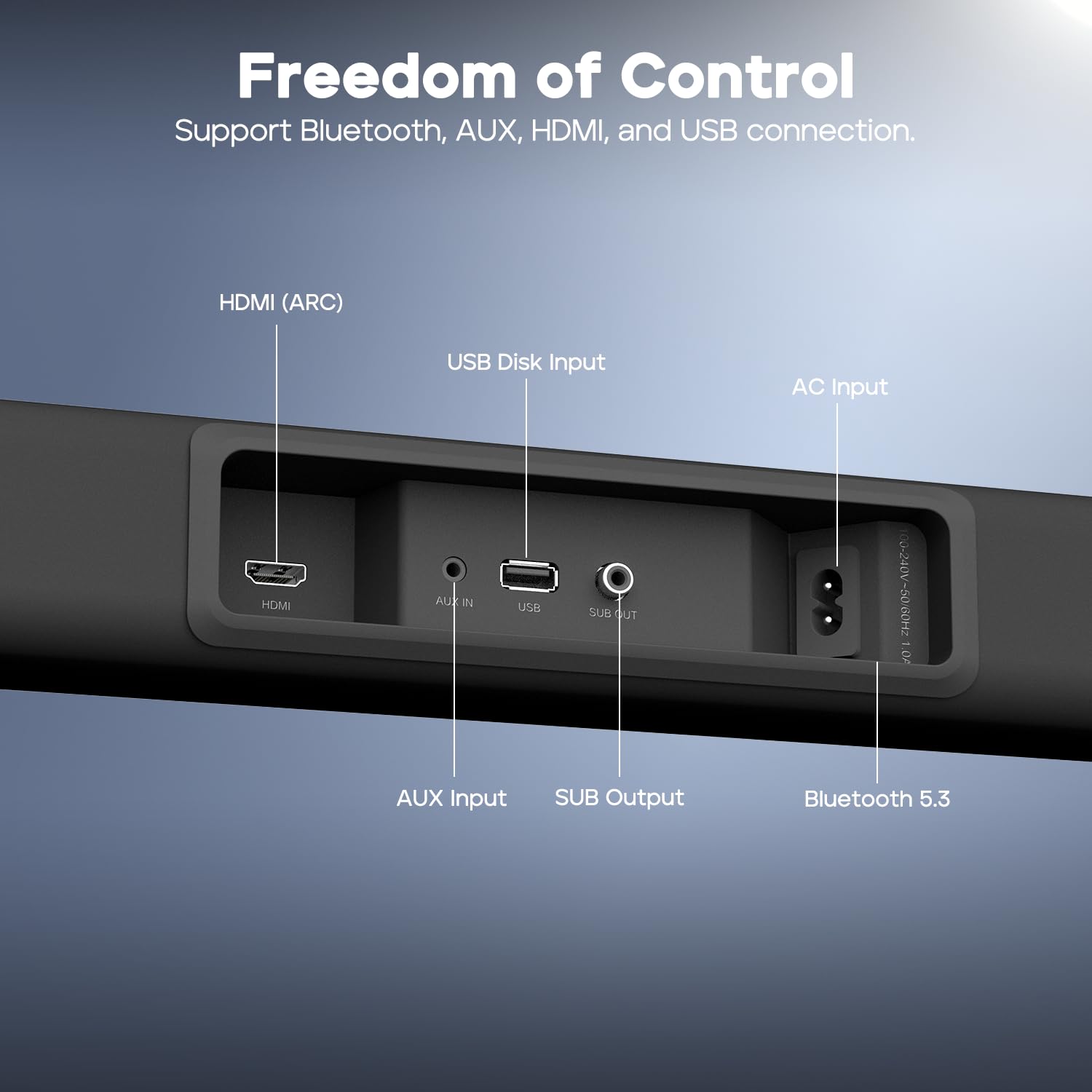 Tribit Soundbar Speaker S1 with Wired Subwoofer for Deep Bass(200W Peak), 2.1 Channel TV Home Theatre, BT5.3, LED Display, Multiple Connectivity and 4 EQ Modes, Bass & Treble Control & Remote Control
