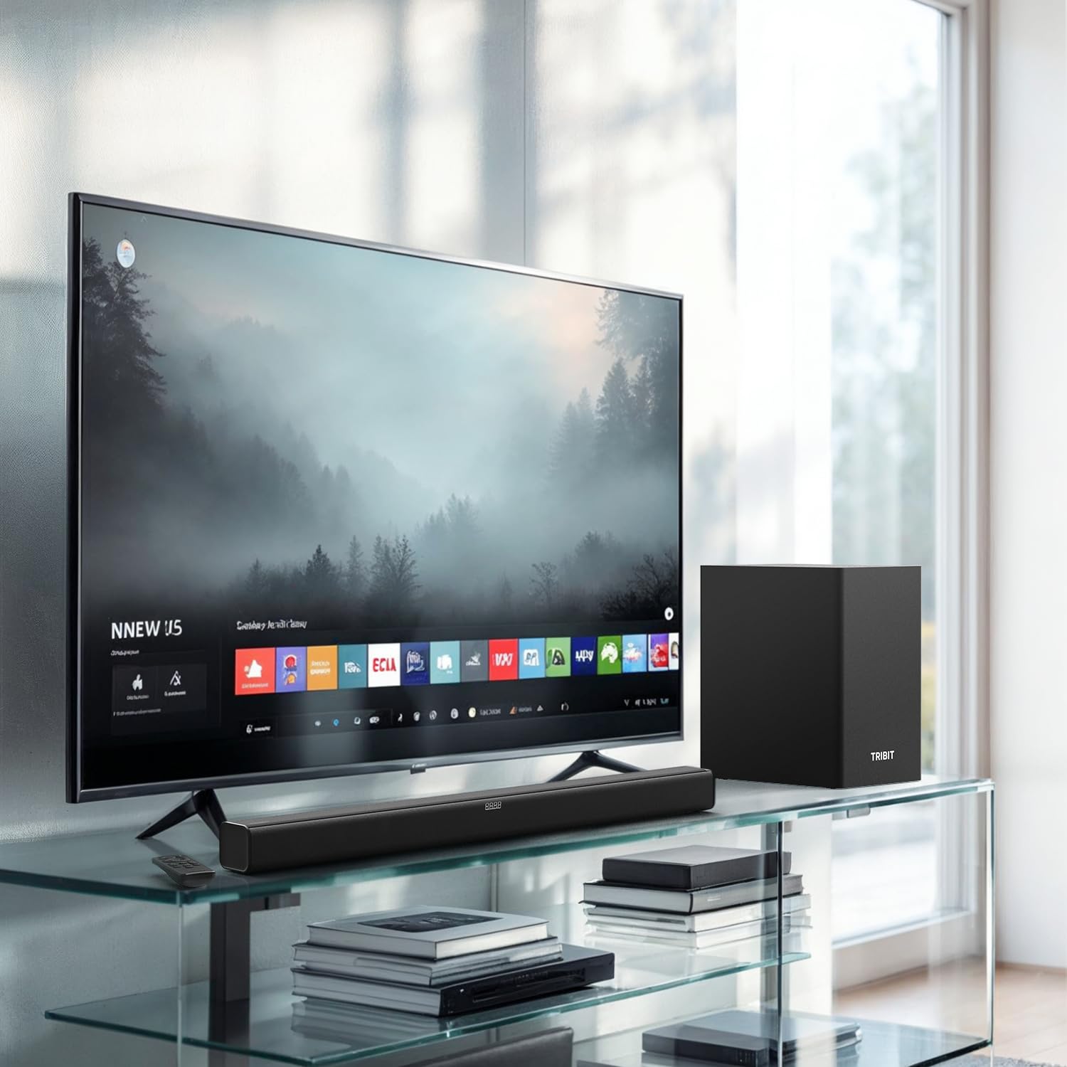 Tribit Soundbar Speaker S1 with Wired Subwoofer for Deep Bass(200W Peak), 2.1 Channel TV Home Theatre, BT5.3, LED Display, Multiple Connectivity and 4 EQ Modes, Bass & Treble Control & Remote Control