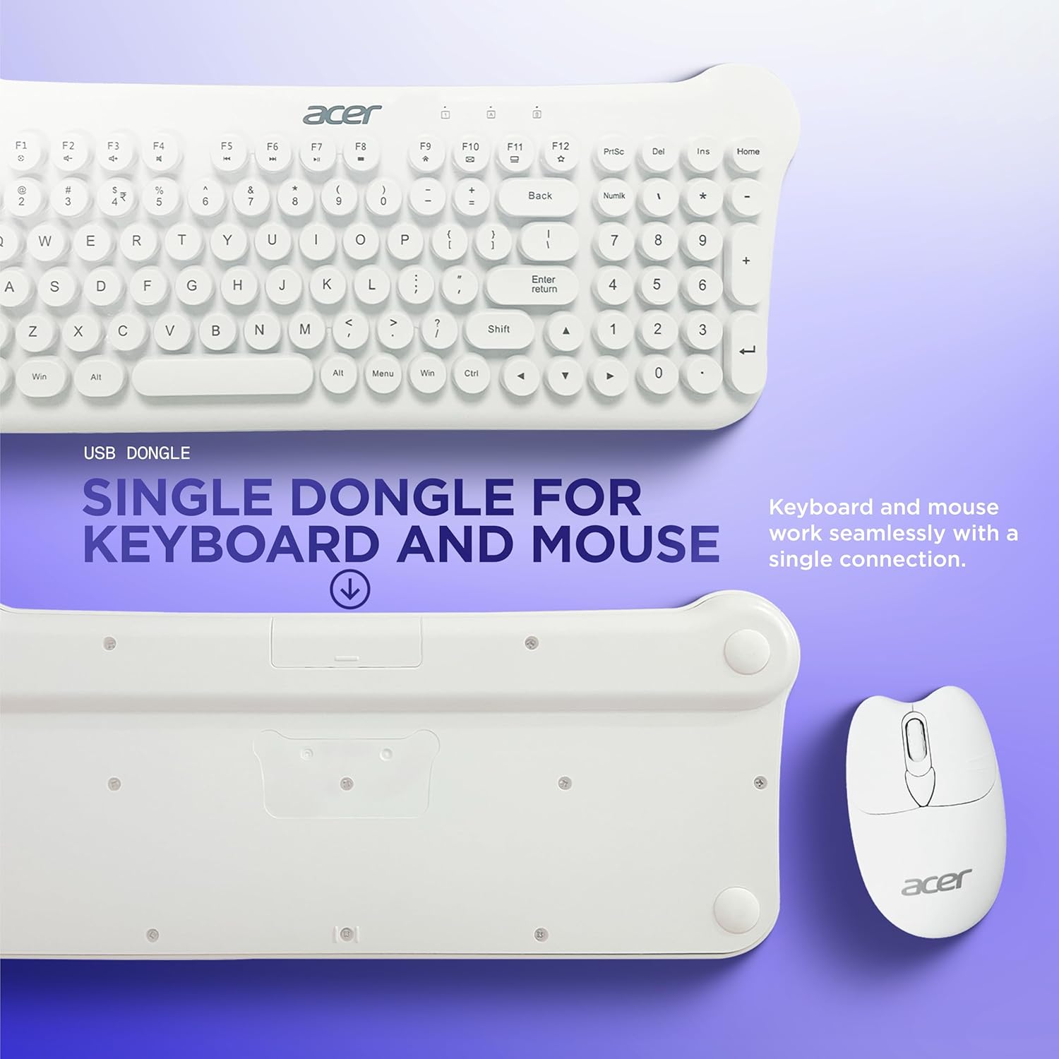 Acer CUTEO 2.4GHz Wireless Keyboard & Mouse Combo (White)