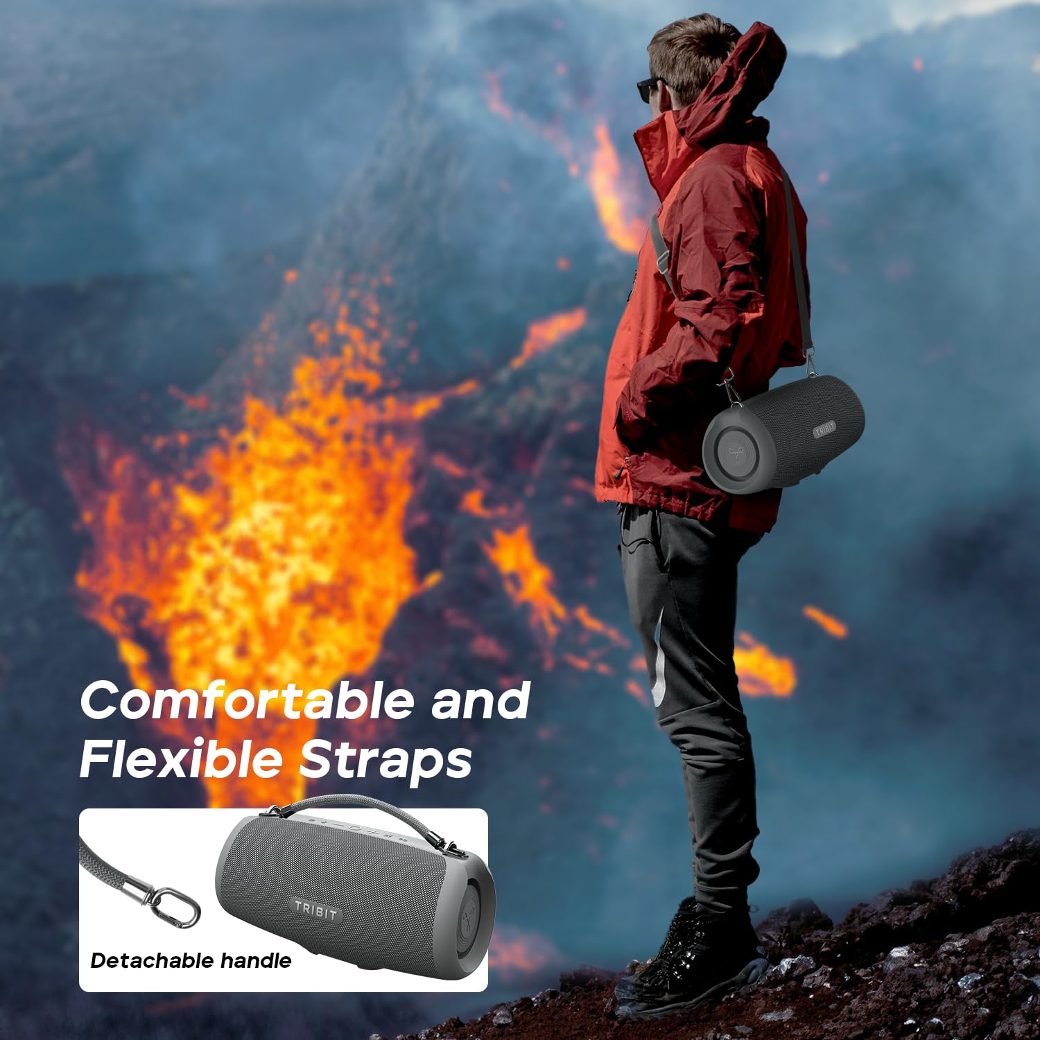 Tribit StormBox Lava Portable Bluetooth Speaker, 80W Loud Wireless Speaker, 24H Playtime, IP67 Waterproof, Bluetooth 5.4, Custom EQ, XBass, Built-in Mic, TWS Pairing for Camping/Beach/Party/Outdoor