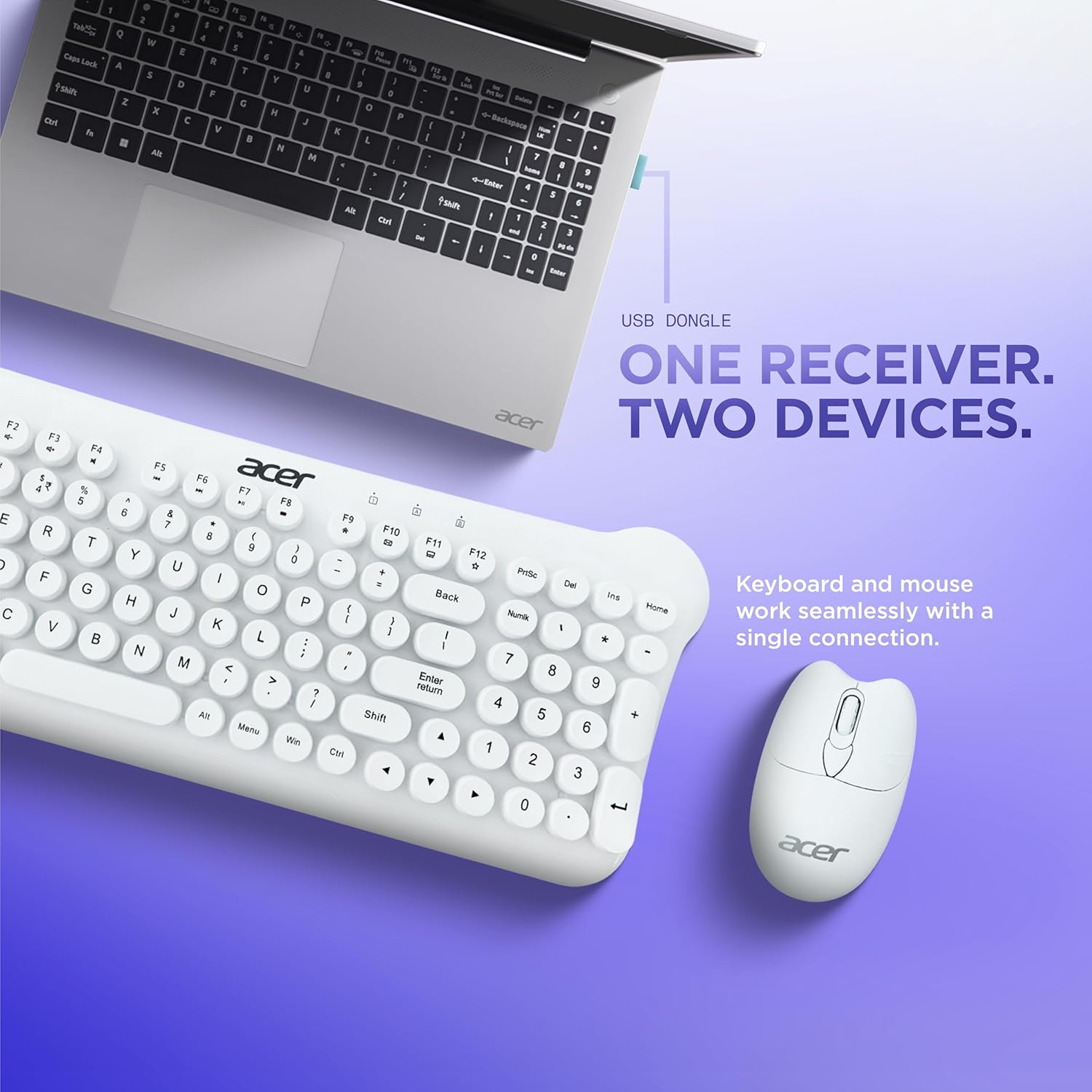 Acer CUTEO 2.4GHz Wireless Keyboard & Mouse Combo (White)