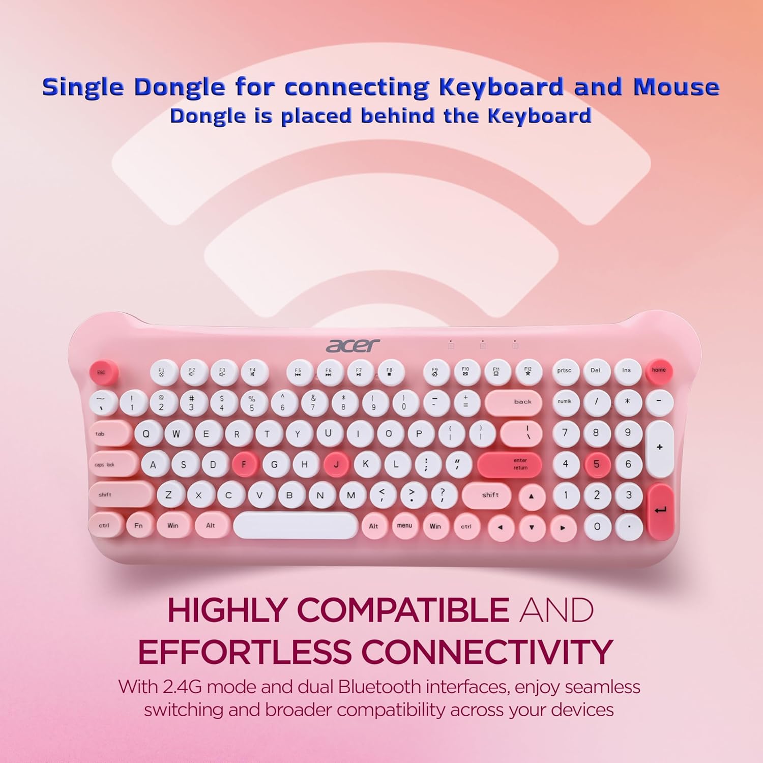 Acer CUTEO 2.4GHz Wireless Keyboard & Mouse Combo (Pink)