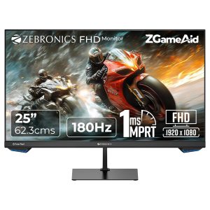 ZEBRONICS N25A 25&quot;(62.3 cm) Gaming Monitor, FHD 1920x1080, IPS-Antiglare Display, 250Nits, 180Hz, 1ms MPRT, HDR10, 99% sRGB | 95% DCI-P3, Adaptive Sync, 1 x DP | 1 x HDMI | 1 x 3.5mm