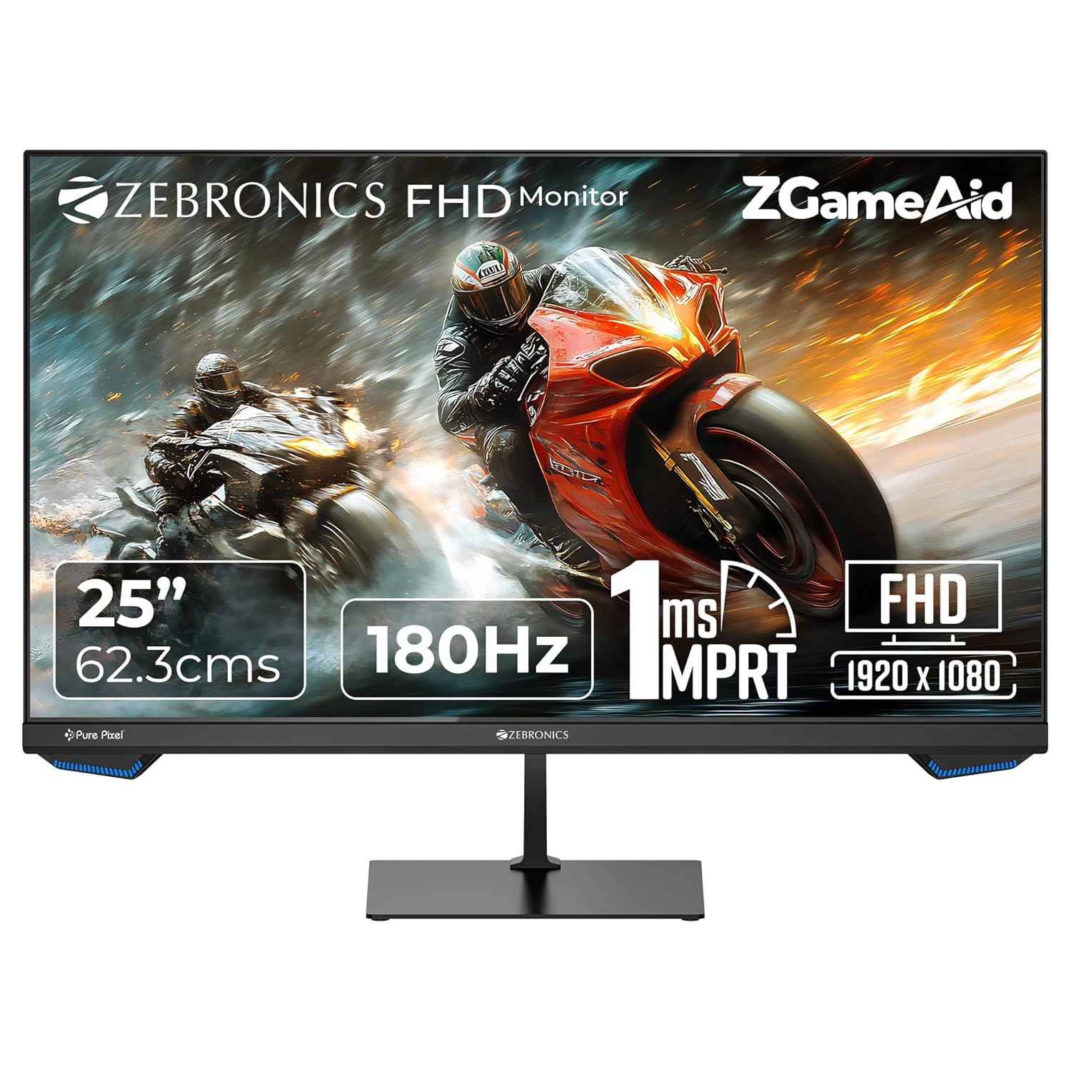 ZEBRONICS N25A 25"(62.3 cm) Gaming Monitor, FHD 1920x1080, IPS-Antiglare Display, 250Nits, 180Hz, 1ms MPRT, HDR10, 99% sRGB | 95% DCI-P3, Adaptive Sync, 1 x DP | 1 x HDMI | 1 x 3.5mm