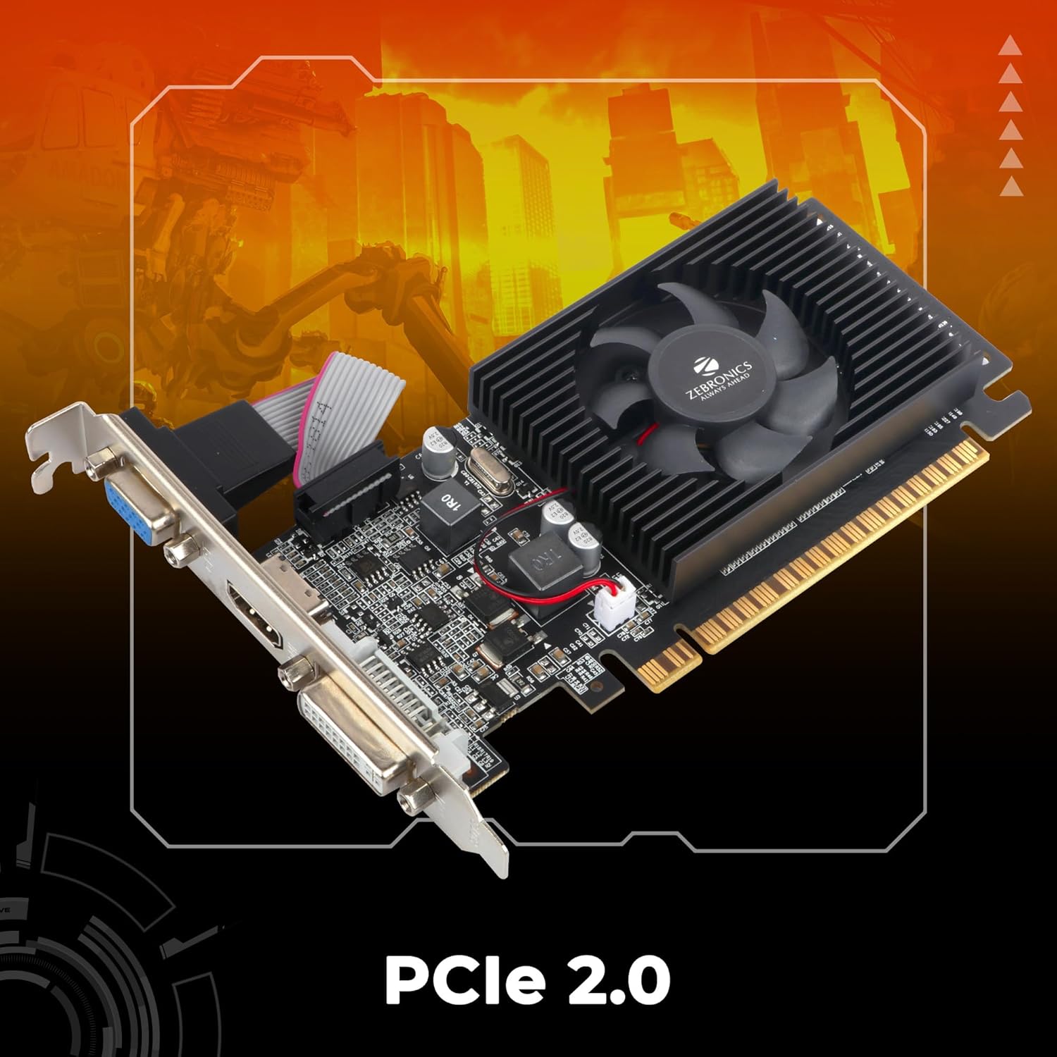 ZEBRONICS Gt610 2Gd3 with Pcie 2.0, Multiconnectivity Hdmi Dvi Vga, High Efficiency, Heatsink with Fan. PCI_e,DDR3_sdram, 2 GB