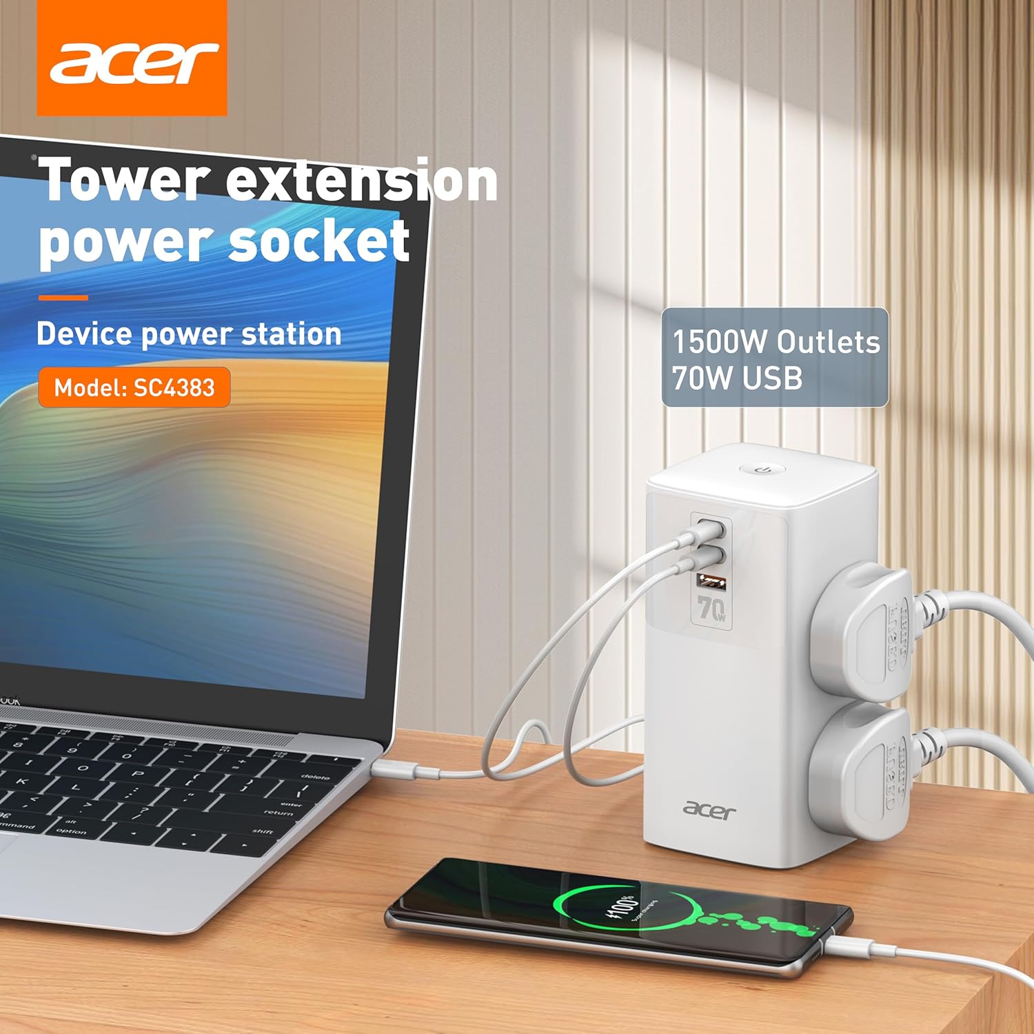 Acer PowerHub Tower AC Socket + 4 USB Ports - Image 2
