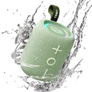 Tribit StormBox Mini+ Bluetooth Speaker 12W,360°Surround Sound,Custom EQ,12H Playtime,BT 5.4,AAC/SBC Support,LED Lights,IPX7 Waterproof,TWS Pairing,Type-C, Portable for Home/Outdoor/Travel Green