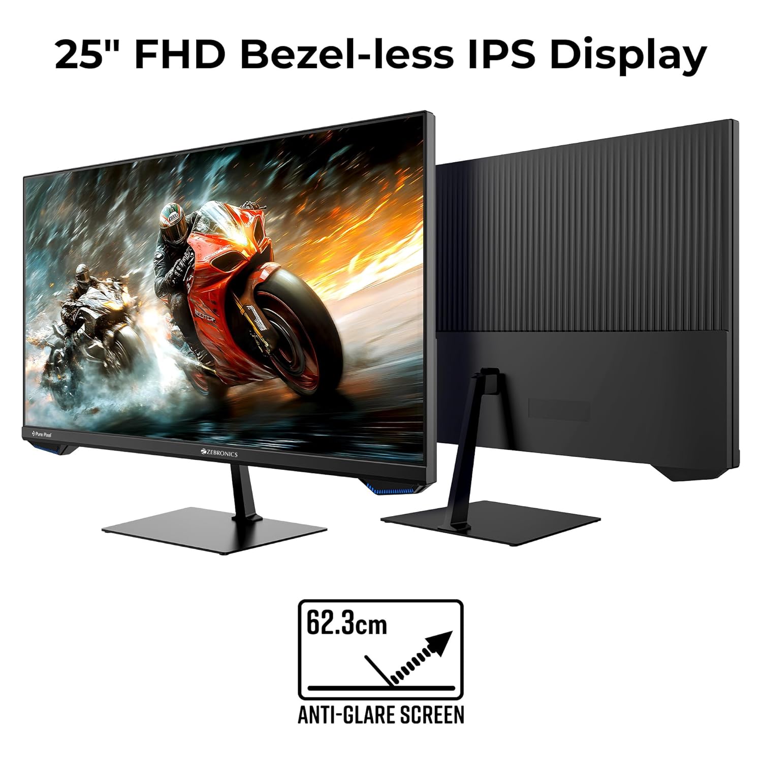 ZEBRONICS N25A 25"(62.3 cm) Gaming Monitor, FHD 1920x1080, IPS-Antiglare Display, 250Nits, 180Hz, 1ms MPRT, HDR10, 99% sRGB | 95% DCI-P3, Adaptive Sync, 1 x DP | 1 x HDMI | 1 x 3.5mm