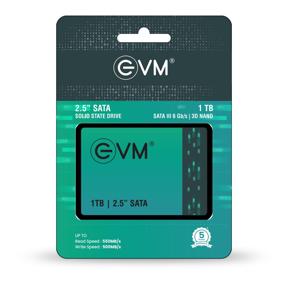 EVM 1TB 2.5 Inch SATA III Internal SSD | Up to 550MB/s Read 500MB/s Write | Laptop Desktop Upgrade Storage | 5 Year Warranty (EVM25/1TB