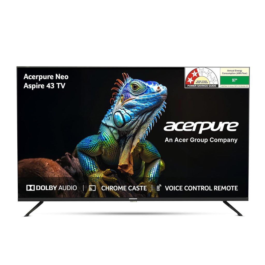 Acerpure 108cm (43 inches) Aspire Neo Full HD Smart TV GTV 5.0 AP43FG41BASN5 | Ref+ Design |Android 14 | Dolby Audio | 30W Sound | HDR10| Built-in Satellite Tuner | Wall Mount Included