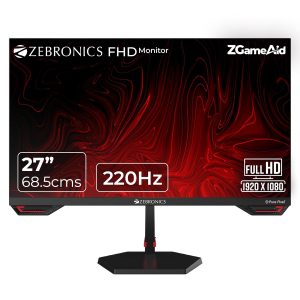Zebronics S27A 27"" (68.5 cm) Gaming Monitor, 220Hz Refresh Rate, Fast IPS Display, HDMI, DP, FHD 1920x1080, 350nits Brightness, Built-in Speakers, ZGame Aid, Adaptive Sync, Bezel-less, Wall Mountable