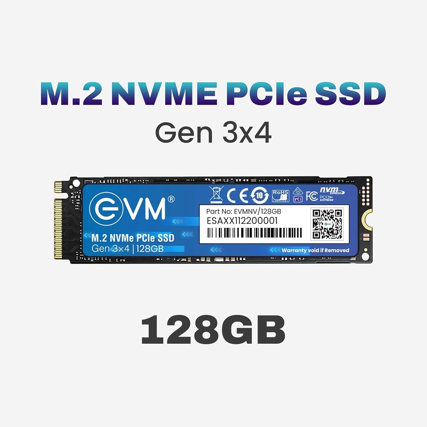 EVM 128GB NVMe Gen 3x4 Internal SSD (2280) – Upto 1800MB/s Read & 700MB/s Write | PCIe 3.0 M.2 Solid State Drive for Gaming, Laptops & Desktops | Shock Resistant & 5-Year Warranty (EVMNV/128GB)