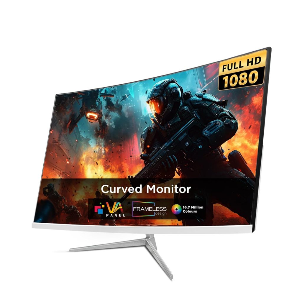 Intex 22 Inch Curved Gaming Monitor | Full HD 1080p | 120Hz Refresh Rate | VA Panel | Frameless Design | Built-in Speakers | HDMI & VGA | Ideal for Gaming & Office