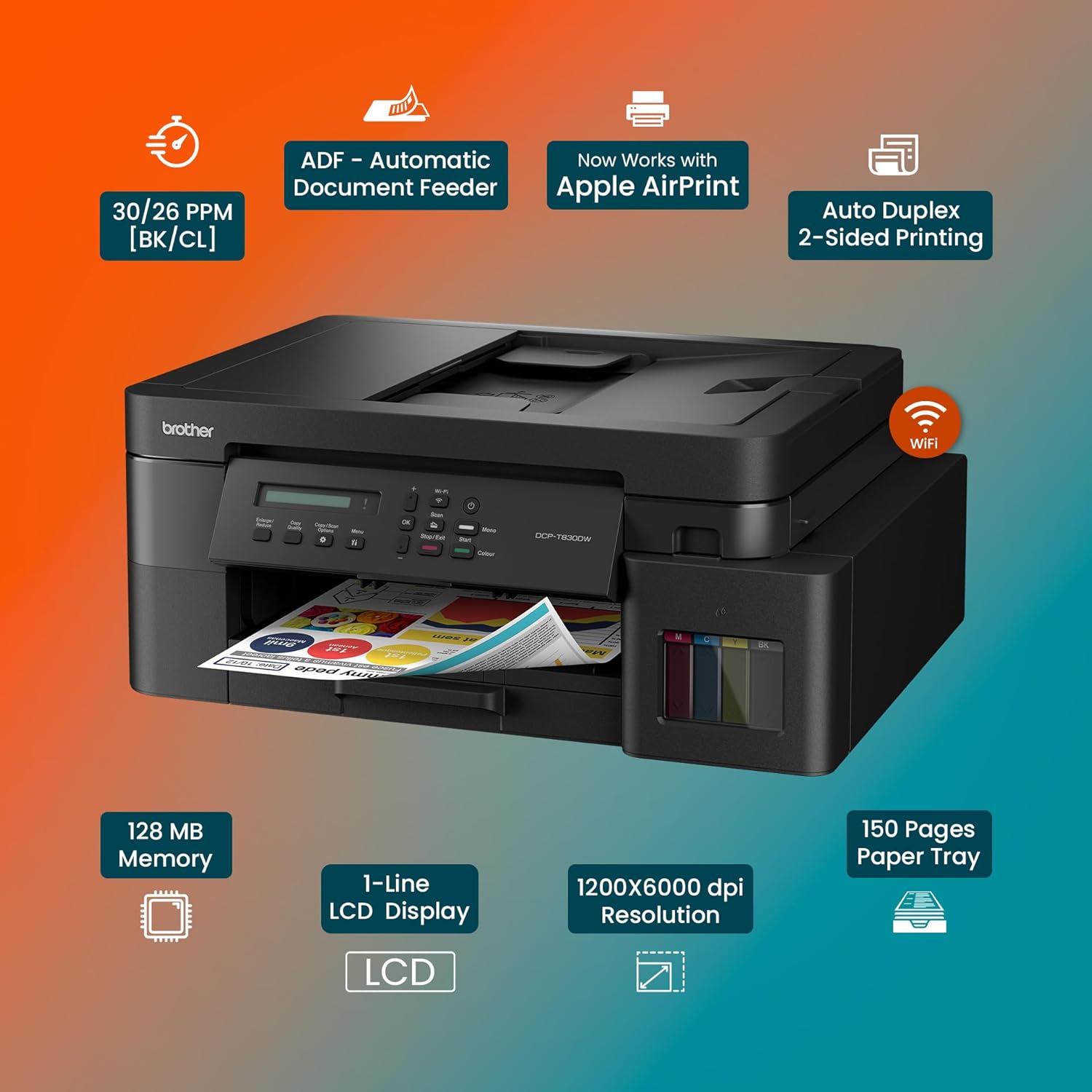 Brother Ink Tank DCP-T830DW (New Launch) WIFI Auto Duplex Color Printer (Print Scan Copy),ADF,LAN