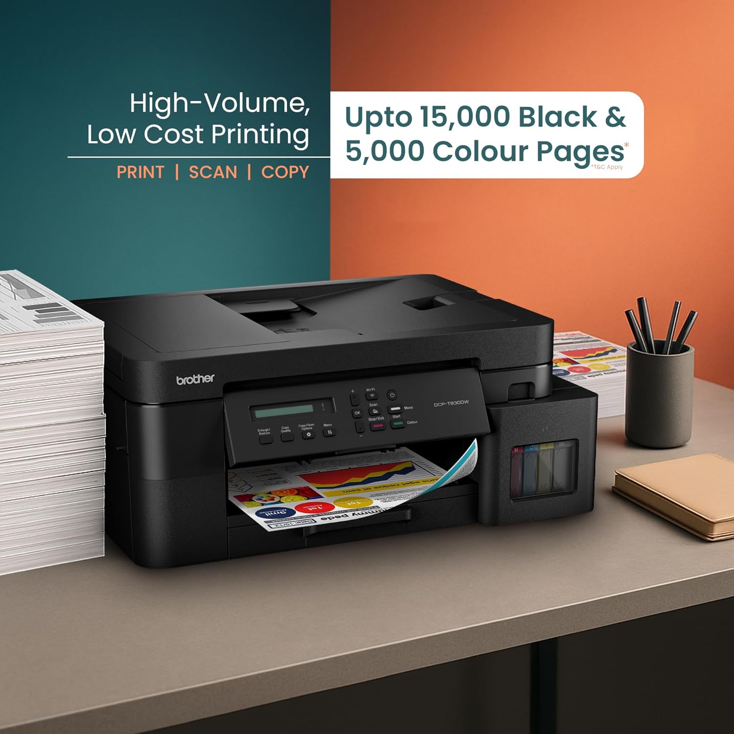 Brother Ink Tank DCP-T830DW (New Launch) WIFI Auto Duplex Color Printer (Print Scan Copy),ADF,LAN