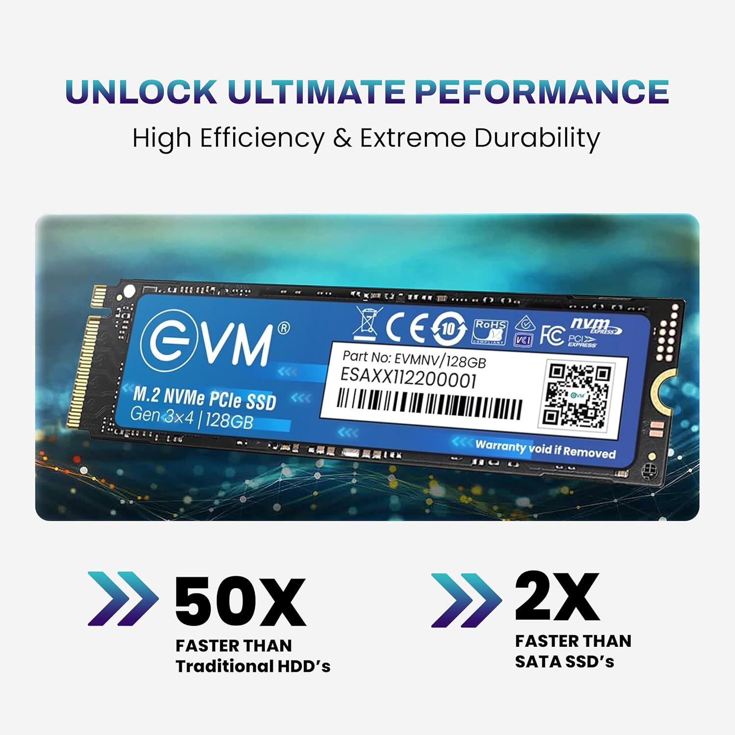 EVM 128GB NVMe Gen 3x4 Internal SSD (2280) – Upto 1800MB/s Read & 700MB/s Write | PCIe 3.0 M.2 Solid State Drive for Gaming, Laptops & Desktops | Shock Resistant & 5-Year Warranty (EVMNV/128GB)