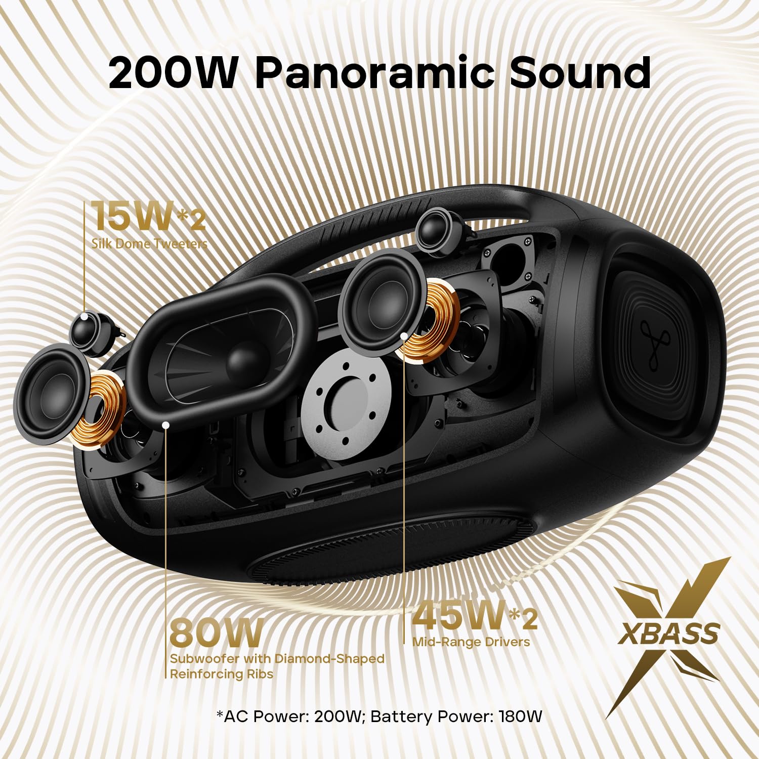 Tribit StormBox Blast 2 Bluetooth Speaker, 200W Portable Speaker with Subwoofer, XBass, LED Lights, Bluetooth 5.4, IP67, Custom EQ, 30H Playtime, Karaoke Function - Perfect for Outdoor Party/Garden