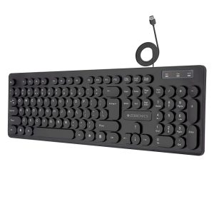 ZEBRONICS K24 Wired USB Keyboard, 104 Keys, Long Life 8 Million Keystrokes, Silent & Comfortable Use, Slim Design, Retractable Stand, 1.5 Meter Textured Cable, UV Coated keycaps