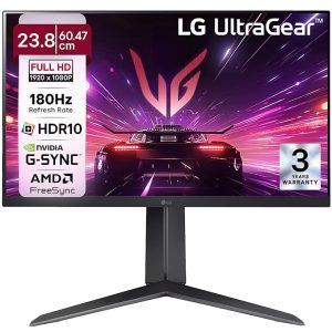 LG 24GS65F 60.47cm (23.8 Inch) UltraGear FHD (1920x1080) IPS Gaming Monitor with 180Hz, 1ms (GtG), HDR10, NVIDIA G-SYNC Compatible, AMD FreeSync, HDMI, Tilt/Height/Pivot Adjustable, Anti-Glare (Black)