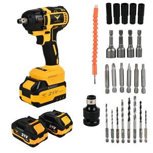 HYCO LABEL FLYMAX Cordless Impact Wrench, 21V, 350 Nm Torque, 4.0Ah Batteries, 1/2-inch Drive with LED Light and Accessories Kit Made in Taiwan