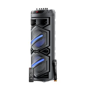 Intex Thriller 1100 Trolley Speaker | 110W Sound Output | Rechargeable Battery | Karaoke Wireless Mic | Mobile Holder | RGB Lights | FM/USB/AUX/BT Playback | 8" Woofer (Black)