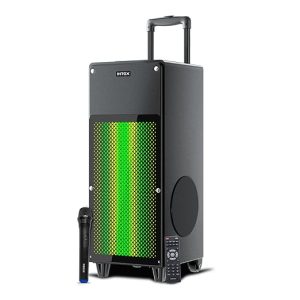 Intex Thriller 1000 Trolley Speaker | 100W Sound Output | Rechargeable Battery | Karaoke Wireless Mic | Touch Control | RGB LED Lights | FM/USB/AUX/BT Playback | 8" Woofer | Black (Pack of 1)