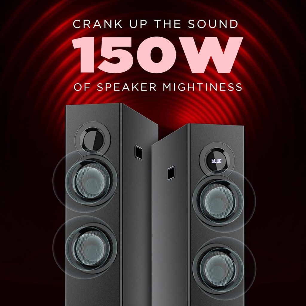 Intex 1500-D Multimedia 150 Watt Bluetooth Tower Speaker | 2 Cordless Karaoke Mic & Party Speaker | LED Display & Triple Bass Boosted Drivers | Fully Remote Control (Black)