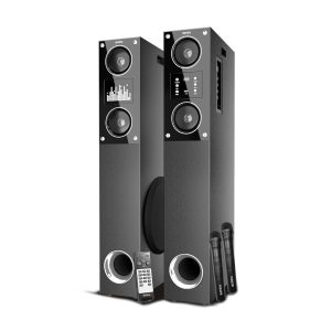 Intex 2000-D Multimedia 200 Watt Bluetooth Tower Speaker | 2 Cordless Karaoke Mic & Party Speaker | LED Display & Triple Bass Boosted Drivers | Fully Remote Control (Black)
