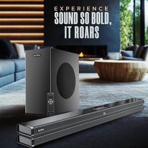 Intex 2.1 Ch 180W Bluetooth Soundbar | 360 Surround Sound & Deep Bass | Remote Control | 6.5" Subwoofer, Bluetooth v5.0 | USB, HDMI, AUX in, BT & Optical Connectivity (Black)