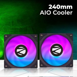 ZEBRONICS Aio240Ab - 240Mm Aio Liquid Cooler With Support Up To Lga1700 / Am5 Sockets, Anti Leak Design, Argb Sync, Braided Tubing, Fan Controller With Remote Control (Black),Desktop