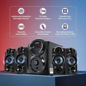 Intex Shine PRO-4751 Auxiliary, Bluetooth Deep Bass Home Theater with Subwoofer 4.1 Channel with 75W Premium Signature Sound, Multiple Connectivity Modes, Master Remote and Sleek Finish (Black)