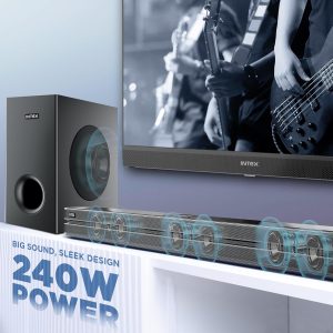 Intex 2.1 Ch 240W Bluetooth Soundbar | 360 Surround Sound & Deep Bass | Remote Control | 6.5" Subwoofer, Bluetooth v5 | USB, HDMI, AUX in & Optical Connectivity (Black)