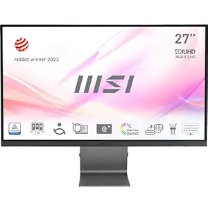 MSI Modern MD271UL, 27 Inch (68.58 cm), IPS Panel, 4K UHD 3840 x 2160, Silver, Eye-Friendly Screen, 99% DCI-P3/139% SRGB, 2X HDMI 2.0b, DP 1.2a, USB Type-C 65W PD Monitor