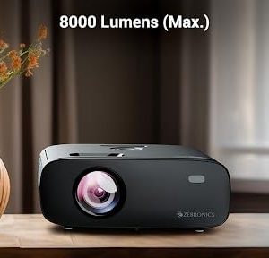 ZEBRONICS PIXAPLAY 55, Smart Projector, 10000 Lumens, 4K Support, 150 Inch Screen Size, Quad Core Processor, Bluetooth, HDMI, USB, WiFi, mSD, AUX, 1080p Native, APP Support, Miracast