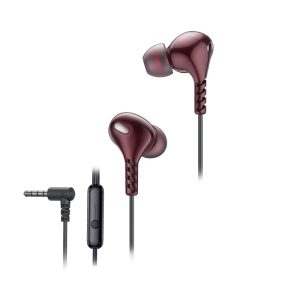 FINGERS SoundGlitz2 Wired Earphones (10 mm Neodymium Driver | Sturdy Cable with L-Pin Connector | Built-in Mic | Free Carry-on Zip Case) (Burgundy)