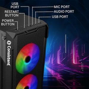 Consistent Venus Gaming Cabinet 2008 | with Tempered Glass Side Panel | Support:Micro-ATX | 3 Fixed Color Fans