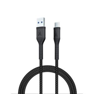 FINGERS RuggTwist-C02 Type-C Mobile Cable with Cotton Braided Material, 3 Ampere Fast Charging & 480 Mbps Data Transfer, 1 meter - Zebra Black