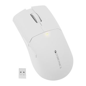 Zebronics Rechargeable Wireless Mouse, Dual Mode 2.4GHz + BT, Upto 2400 DPI, 6 Buttons, USB Nano Receiver, Type-C, Silent Operation, Ergonomic Design (Blanc 100, White)