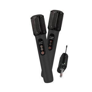 FINGERS Freedom Mic-G124 – Set of 2 Wireless Microphones & 6.35 mm pin Receiver with Type-C Charging Port (Uni-Directional with 2.4 GHz Technology, 25 m Working Distance), Jet Black