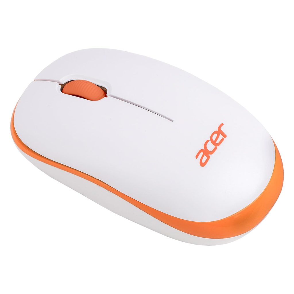 acer Wireless Mouse (1600 DPI/2.4 GHz Wireless Frequency/Optical Sensor/USB Dongle) | Color: White/Orange