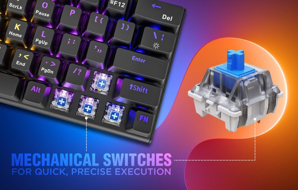 Intex Caliber Wireless Mechanical Blue Switch Gaming Keyboard with 50 Million Clicks| 20 Mode RGB Lights, 4 Level Brightness | Anty-Ghosting| 1.5m Plug & Play Cable, Multi-Device Pairing (Black)