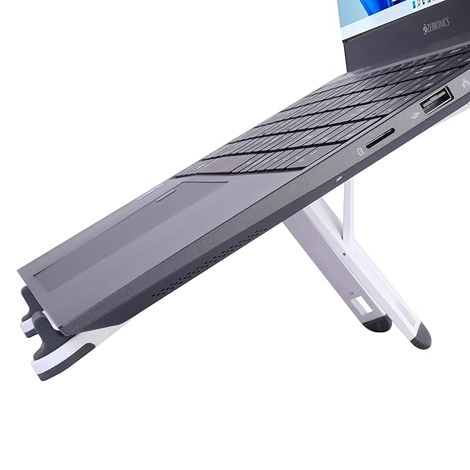 ZEBRONICS NS1200 Laptop Stand with X Foldable Design, 7 Adjustable Levels, Anti-Slip Silicone Rubber Pads, Supports up to 17-inch Laptop Sizes, 5kg Max. Weight, Ergonomic Design