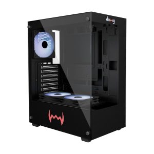 daWg X' Series 430 Mid-Tower Gaming Cabinet/Case, Pre-Installed 3 Center Glow ARGB Fans, Support AIO Upto 240mm, ATX, mATX, Mini ITX, Wraparound Tempered Glass, Dust Filters, USB 3.0 (Black)